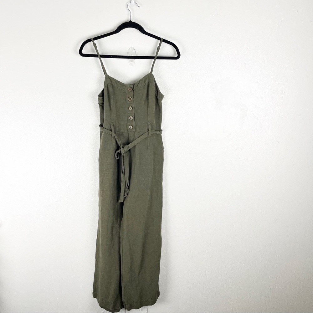 RAILS Harper Olive Green Linen Blend Belted Waist Pockets Jumpsuit Small Neutral